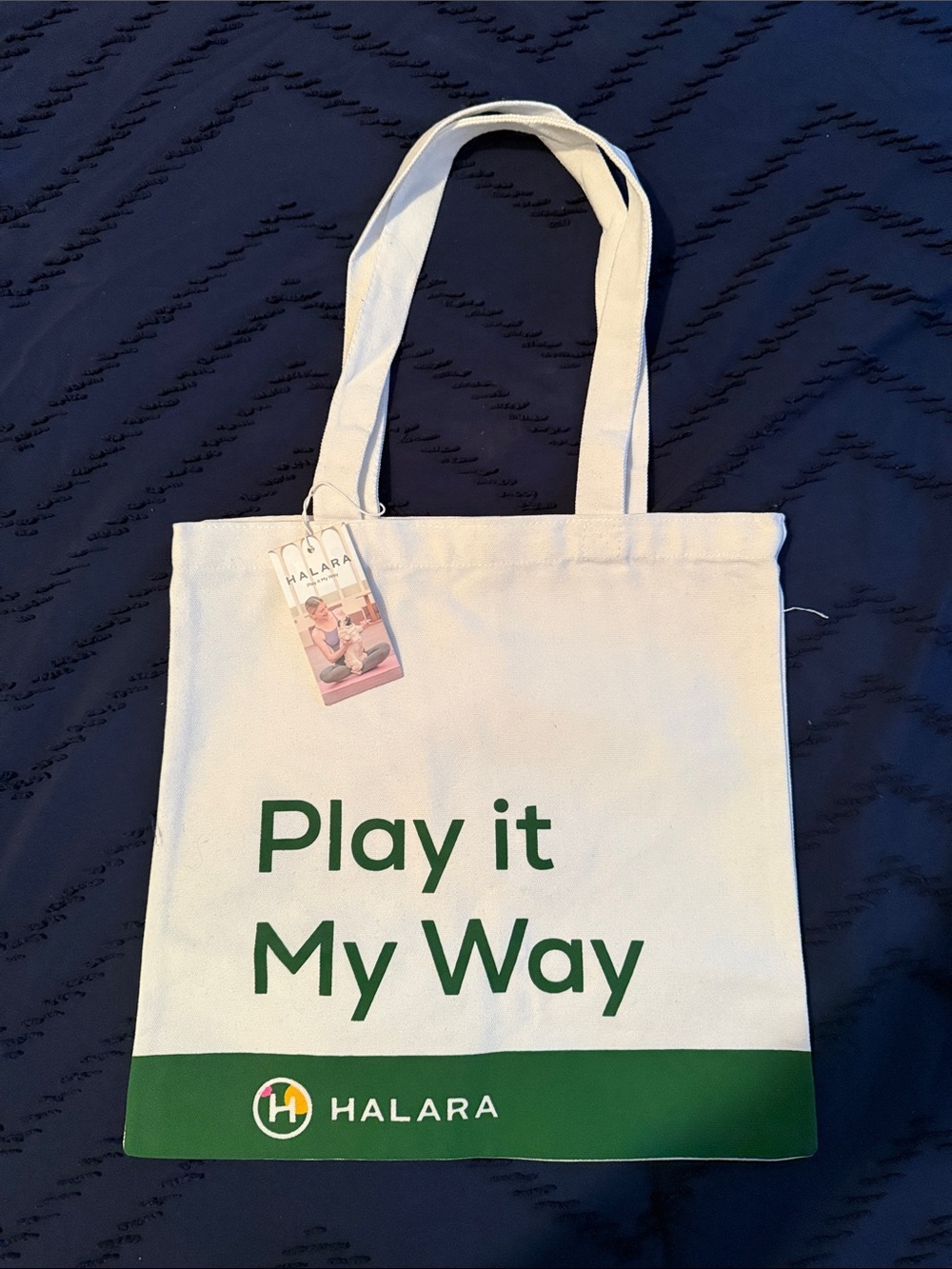 NWT HALARA Cream Canvas Tote with Green Accent
